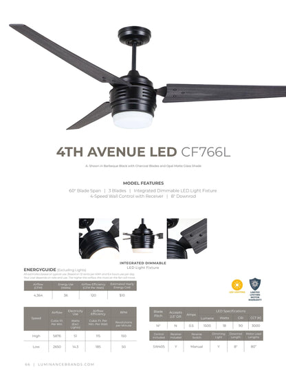 Luminance Avenue LED Ceiling Fan Large 60" Fixture Dimmable Lighting Wall Control