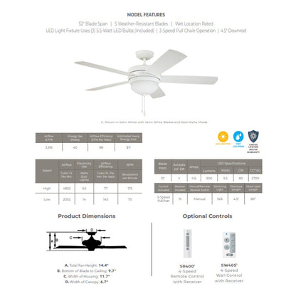 Emerson Summerhaven 52" Outdoor Wet Satin White Ceiling Fan LED Satin White Blades CF850SW