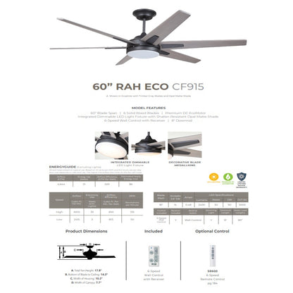 Emerson Rah Eco 60" Graphite Ceiling Fan w/ LED Light Timber Gray 5-Blades CF915TM60GRT
