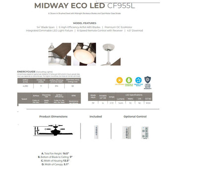 Luminance Midway Eco LED 54" Ceiling Fan Light & Remote Oil Rubbed Bronze CF955LORB