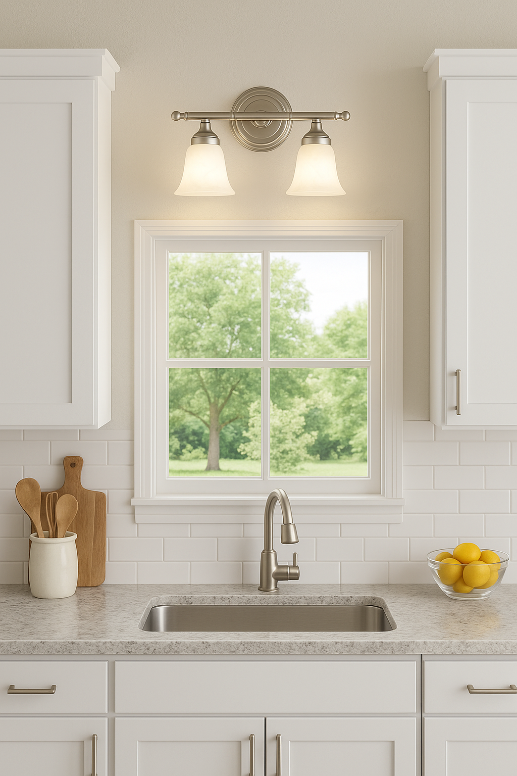 Sunset Lighting 2-Light Vanity w/ Faux Alabaster Glass Bright Satin Nickel Finish F3652-80