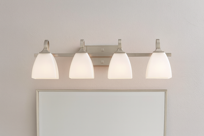 Sunset Lighting F19014-80 Starling 4-Light Vanity, Frosted Opal Glass Dimmable Bright Satin Nickel Finish