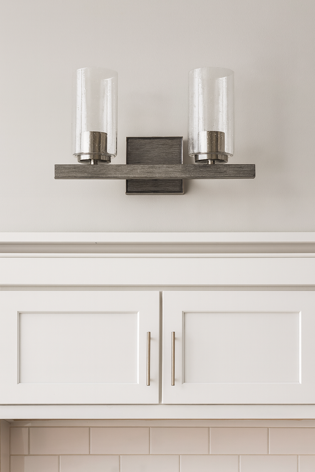 Sunset 2-Light Halston Vanity Timber Gray & Bright Satin Nickel F16202-81