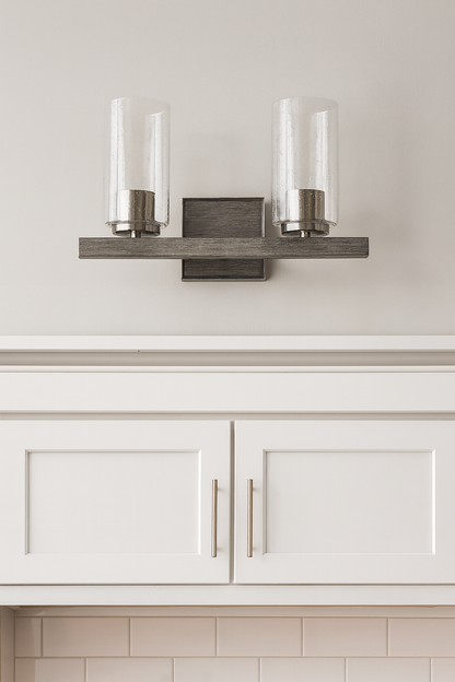 Sunset 2-Light Halston Vanity Timber Gray & Bright Satin Nickel F16202-81