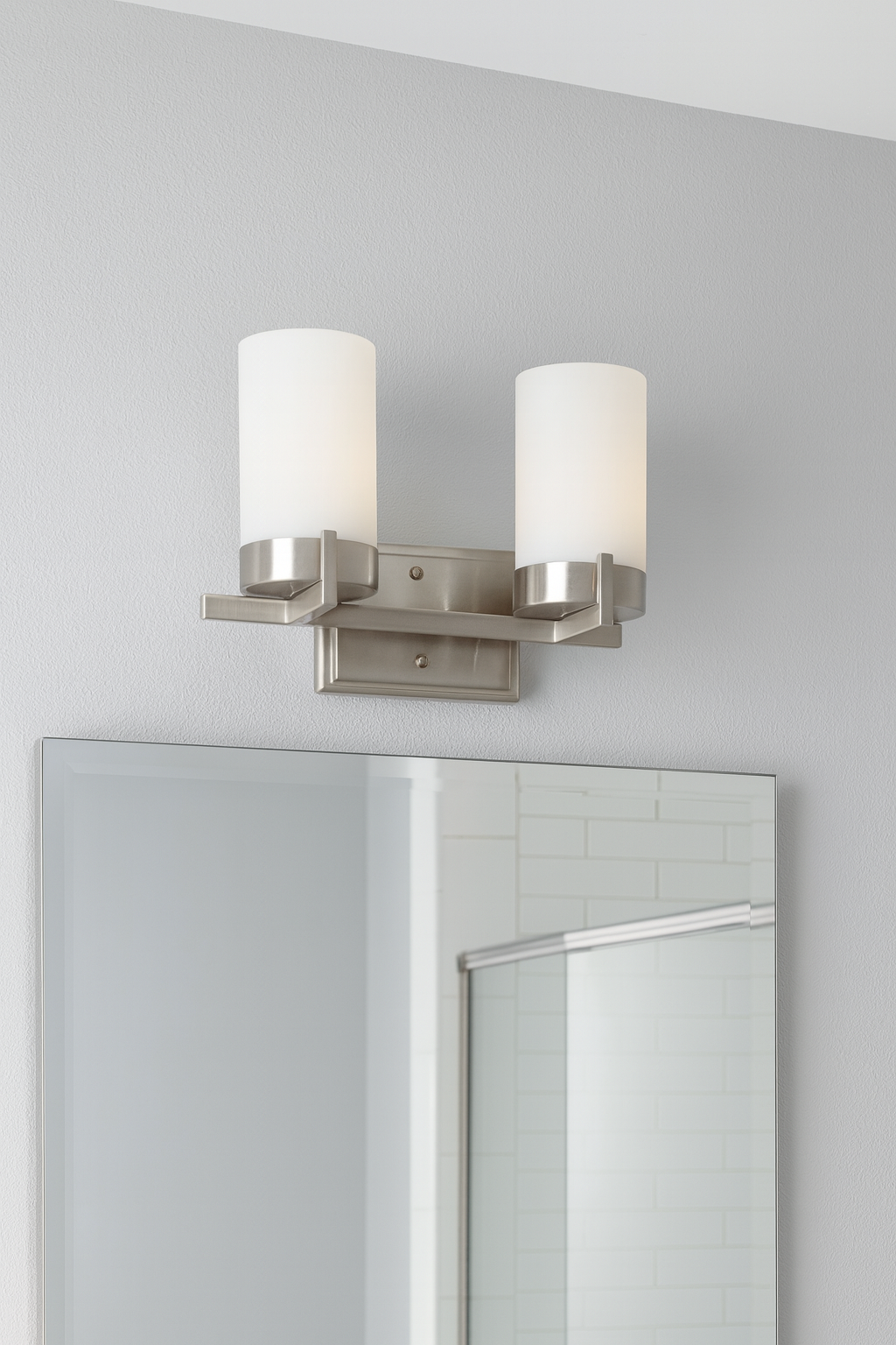 Sunset Lighting 2-Light Luminette Vanity Satin Nickel w/ Opal Glass F2862-80