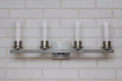 Sunset 4-Light 100W MB Halston Vanity Timber Gray / Bright Satin Nickel F16204-81