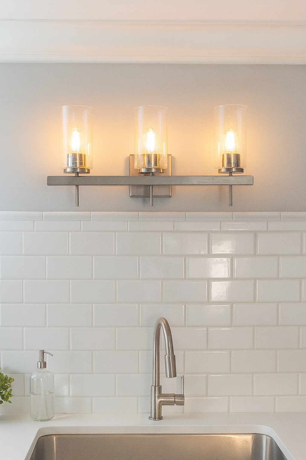 LUMINANCE 3-Light HALSTON VANITY TIMBER GREY /BRIGHT SATIN NICKEL F16203-81