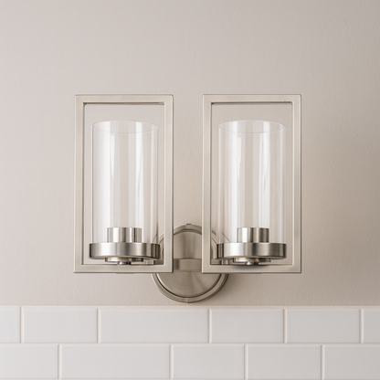 Sunset Lighting Wall Sconce, 2-Light Bright Satin Nickel - F15002-80