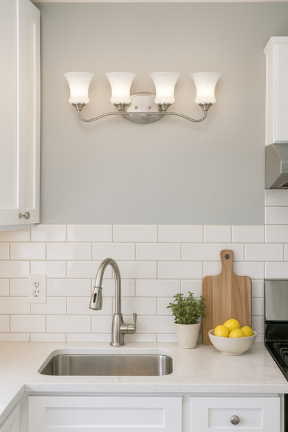 Sunset Lighting Valare Vanity 4-Light, 100W Bright Satin Nickel Opal Glass F23014-80