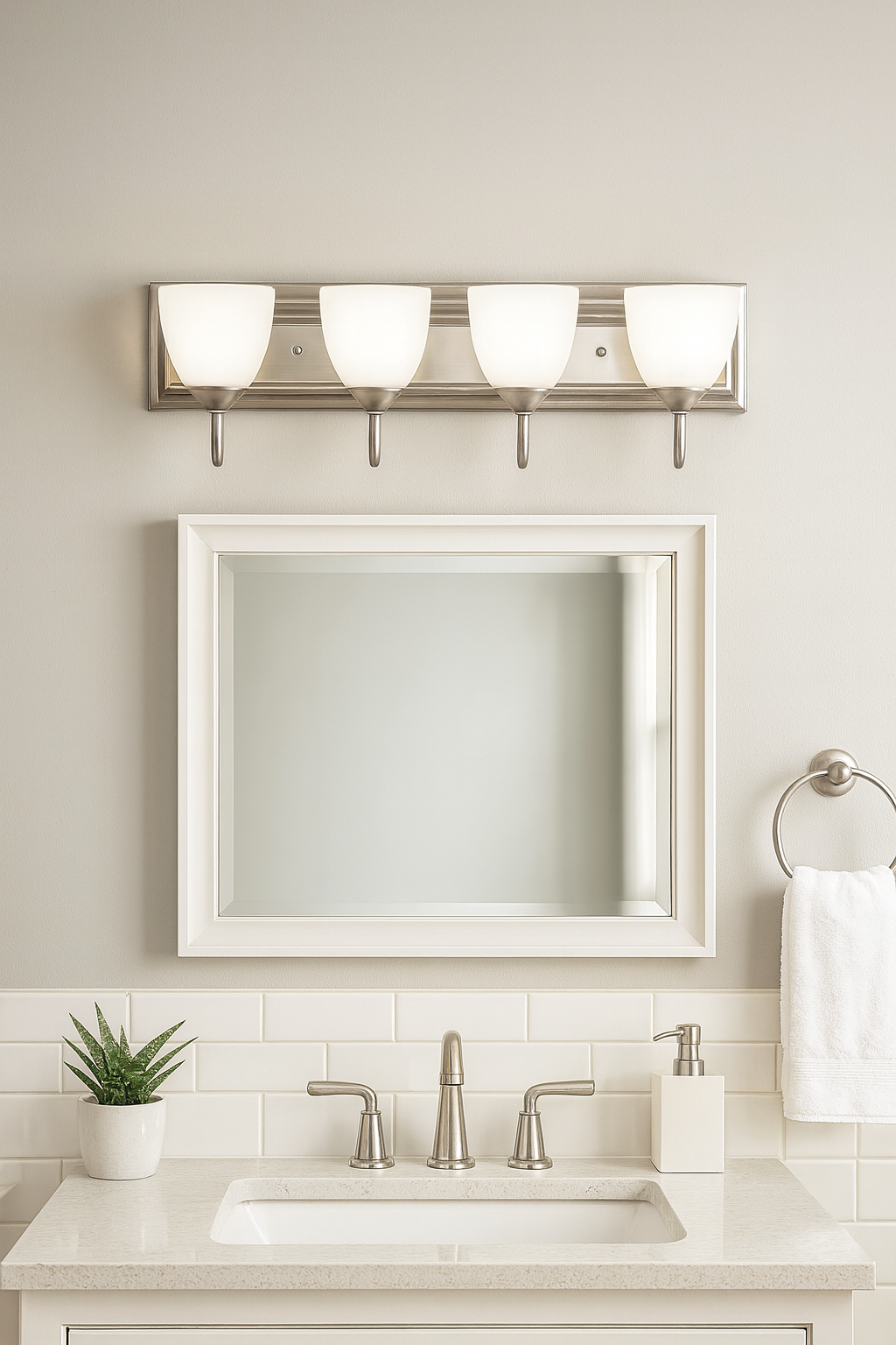 Sunset Lighting 4-Light Round Bath Vanity 13W Satin Nickel Finish GU-24 Twist On - F3634-53