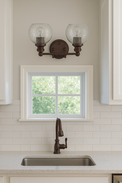 Sunset Lighting Oriana 2-Light Mb Vanity Clear Seeded Glass Provincial Bronze F29012-64