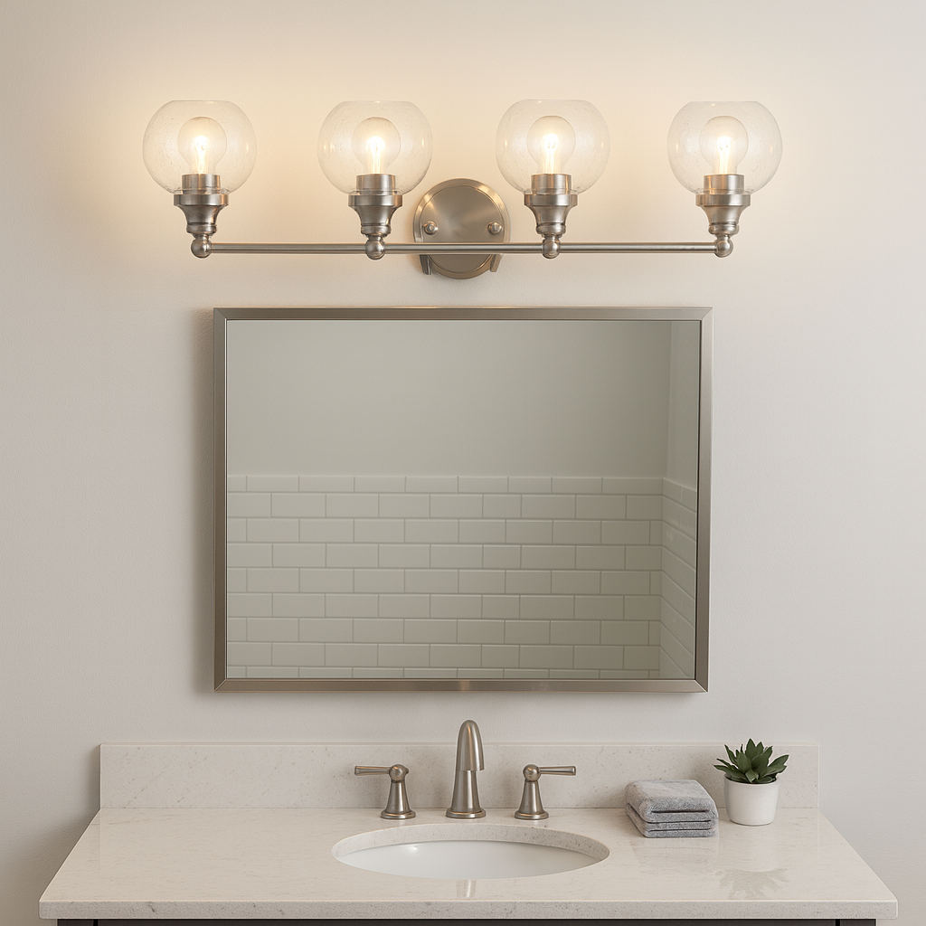 Sunset Lighting Oriana 4-Light Mb Vanity w/ Clear Seeded Glass Satin Nickel F29014-80