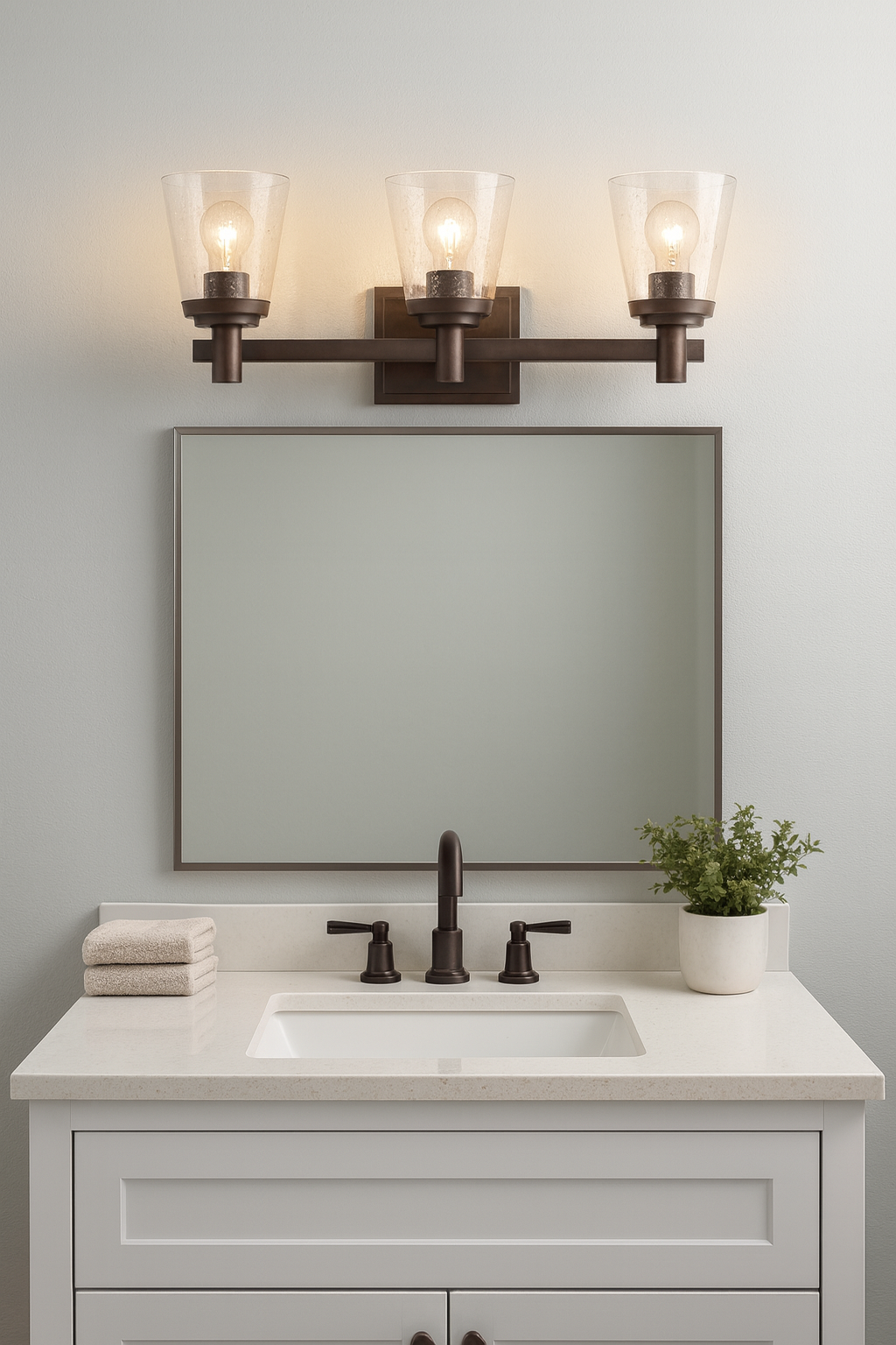 Sunset Lighting Riella 3-Light MB Vanity w/ Clear Seeded Glass Provincial Bronze F24103-64