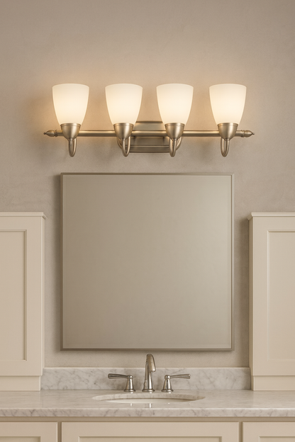 Sunset Lighting 30" 4-light Vanity Opal Glass, Satin Nickel Finish - F2494-53