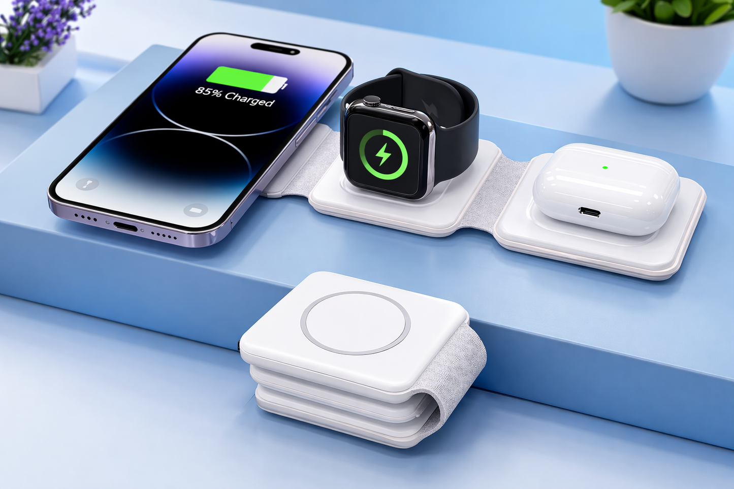 Tzumi 3-in-1 Wireless Charge Station, Universal Device Docking Hub, for Phone, earphones, watch - Fast charging capability