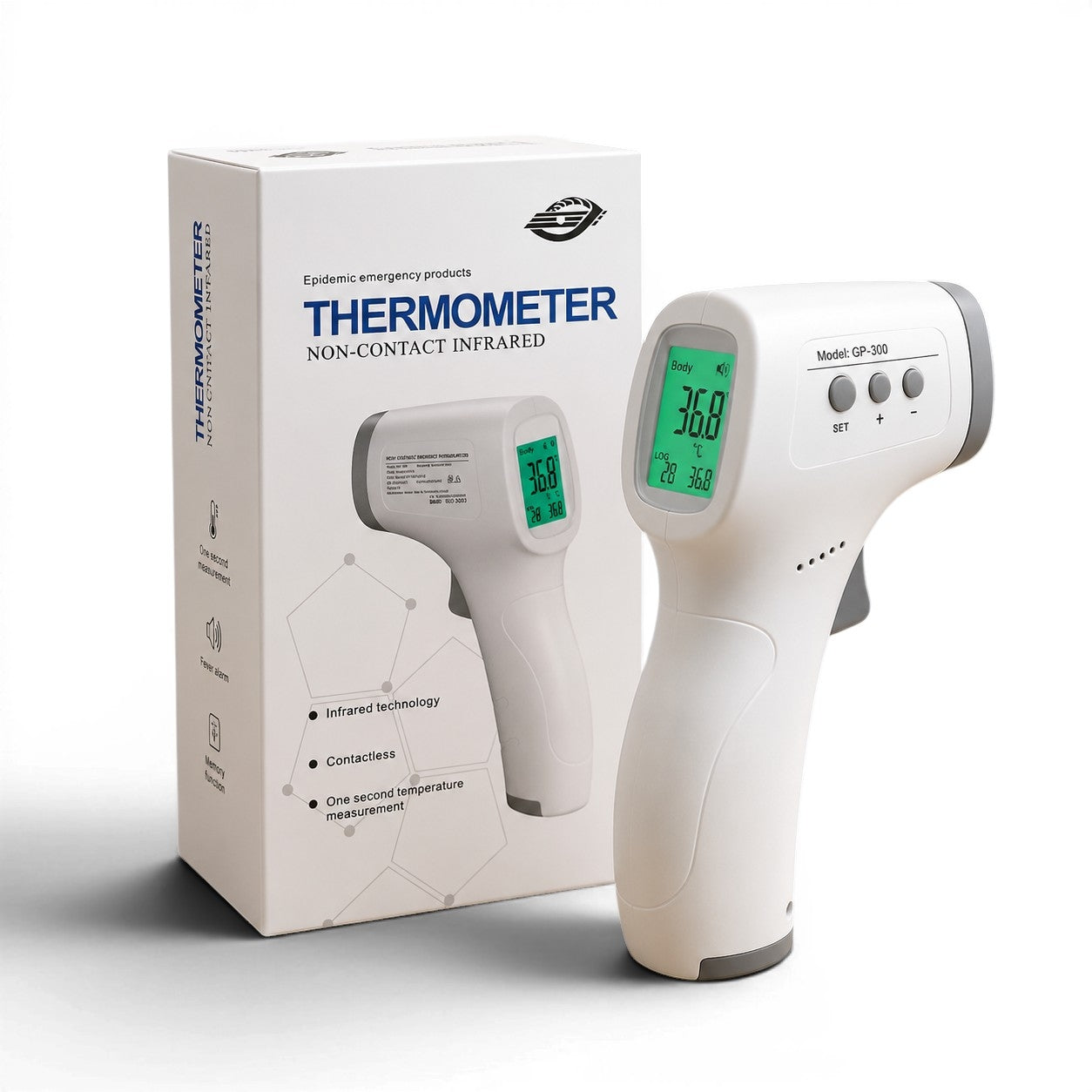 Xiande GP-300 Non Contact Infrared Thermometer, Switchable between Celsius (°C) and Fahrenheit (°F), Fever alarm with color temperature indication