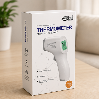 Xiande GP-300 Non Contact Infrared Thermometer, Switchable between Celsius (°C) and Fahrenheit (°F), Fever alarm with color temperature indication