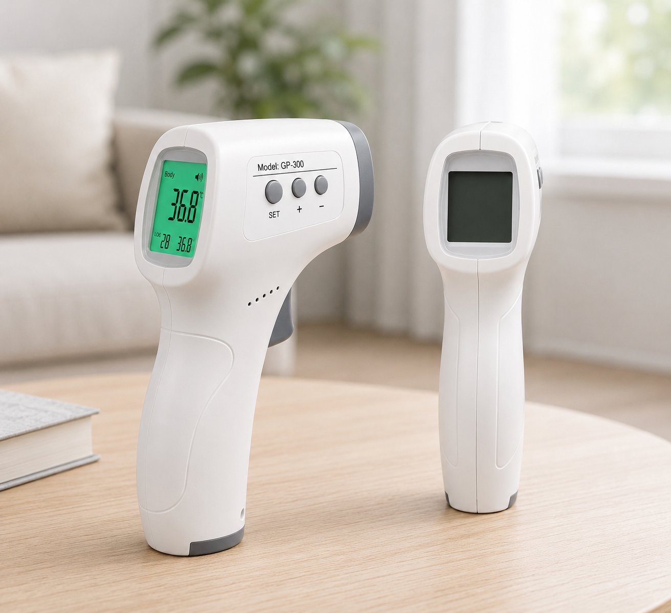 Xiande GP-300 Non Contact Infrared Thermometer, Switchable between Celsius (°C) and Fahrenheit (°F), Fever alarm with color temperature indication