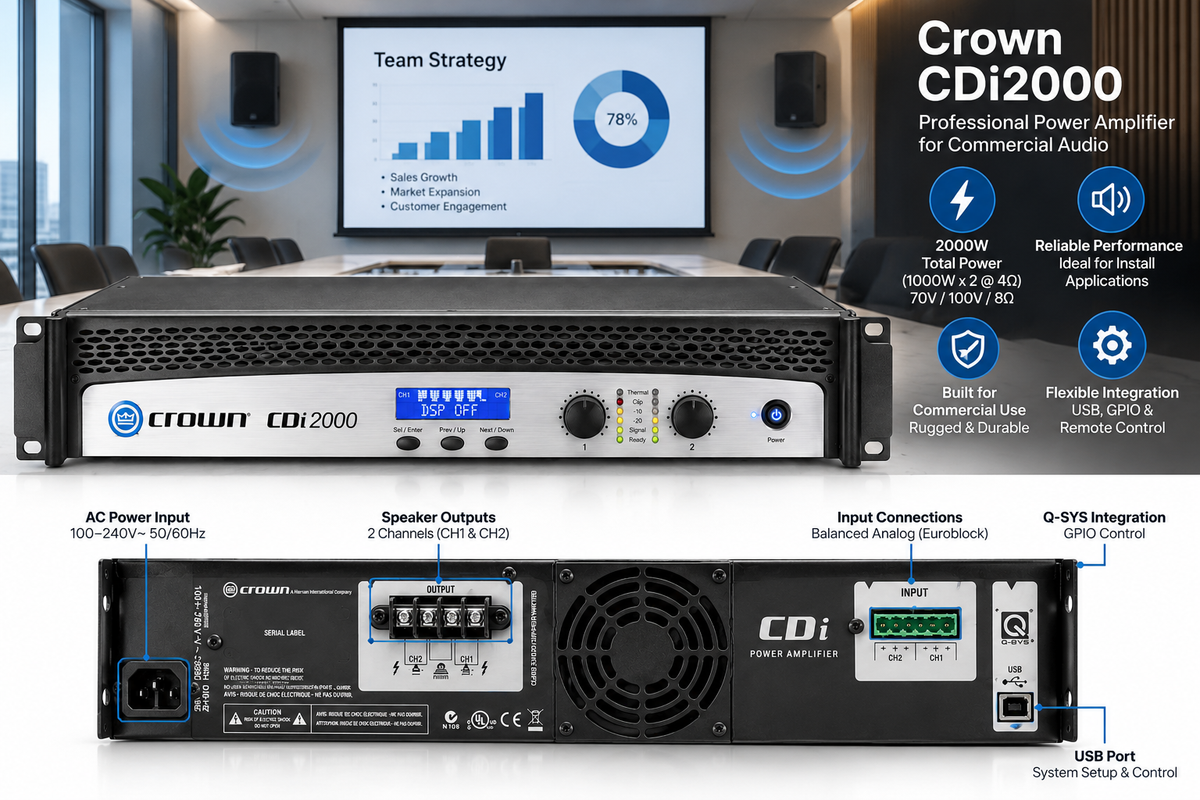 Crown Audio CDi 2000 Two-Channel Commercial Amplifier 800W/Channel at 4 Ohms, 70V/140V