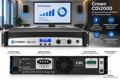 Crown Audio CDi 2000 Two-Channel Commercial Amplifier 800W/Channel at 4 Ohms, 70V/140V
