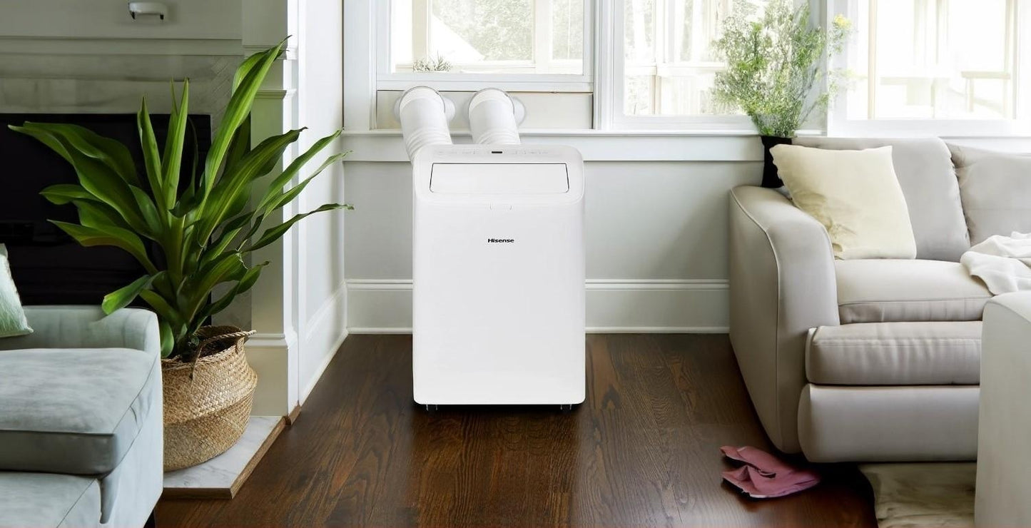 Hisense 8,000 BTU DOE/SACC (10,000 ASHRAE) 350 Sq Ft Dual Hose Smart Portable Air Conditioner with Inverter & Wi-Fi, 3-in-1 Cool, Dehumidify, and Fan Functions, 42 dB(A), Remote Control, Window Kit - HAP0825TWD