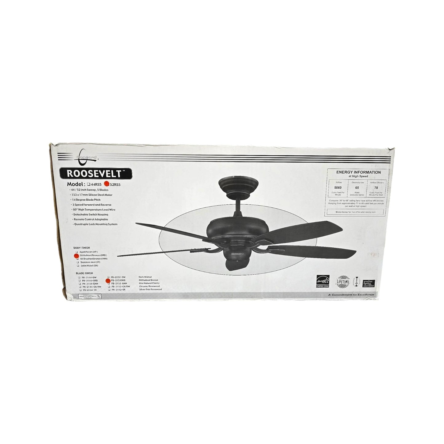 Concord Fans Contemporary 52" Roosevelt Oil Rubbed Bronze Ceiling Fan 52RS5ORB