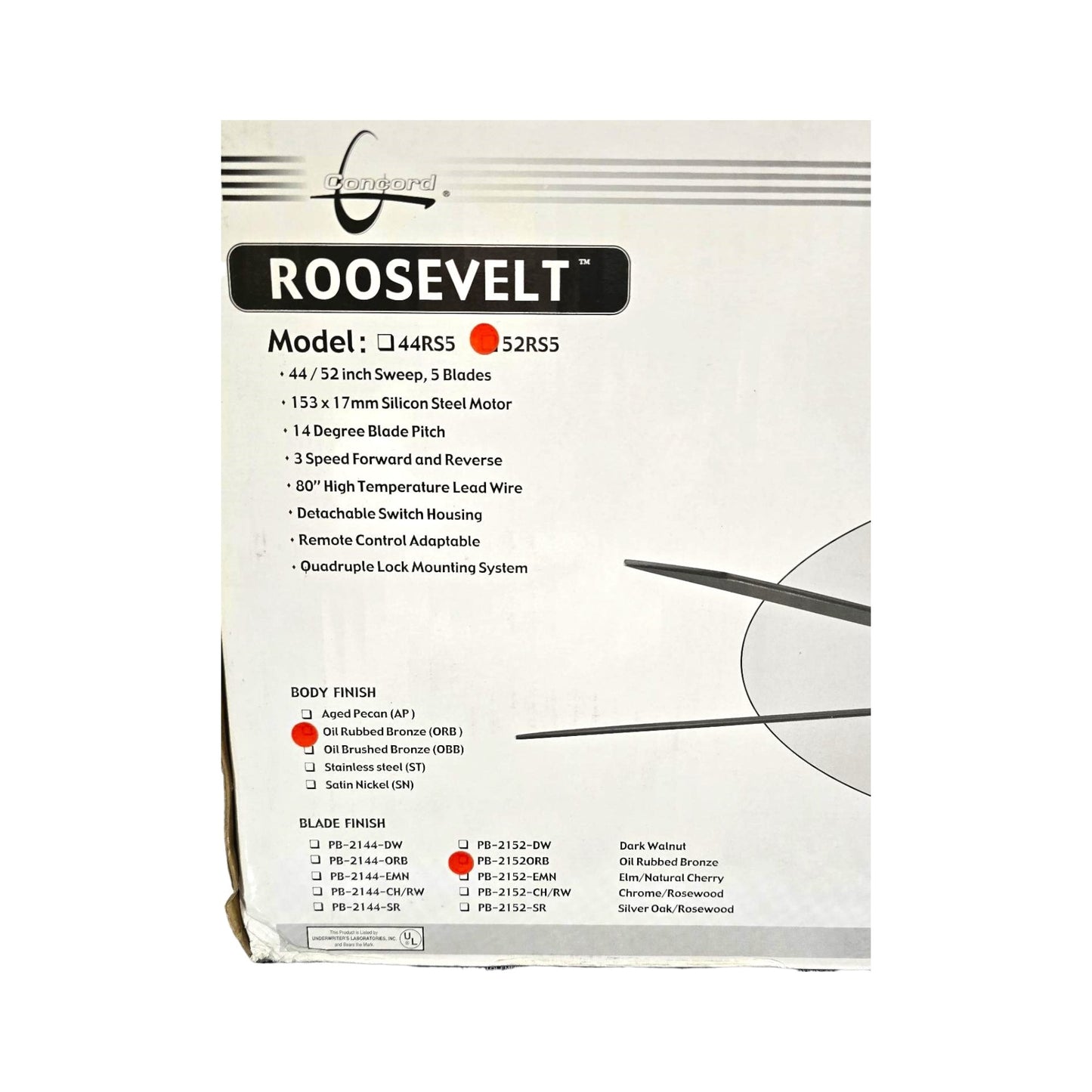 Concord Fans Contemporary 52" Roosevelt Oil Rubbed Bronze Ceiling Fan 52RS5ORB