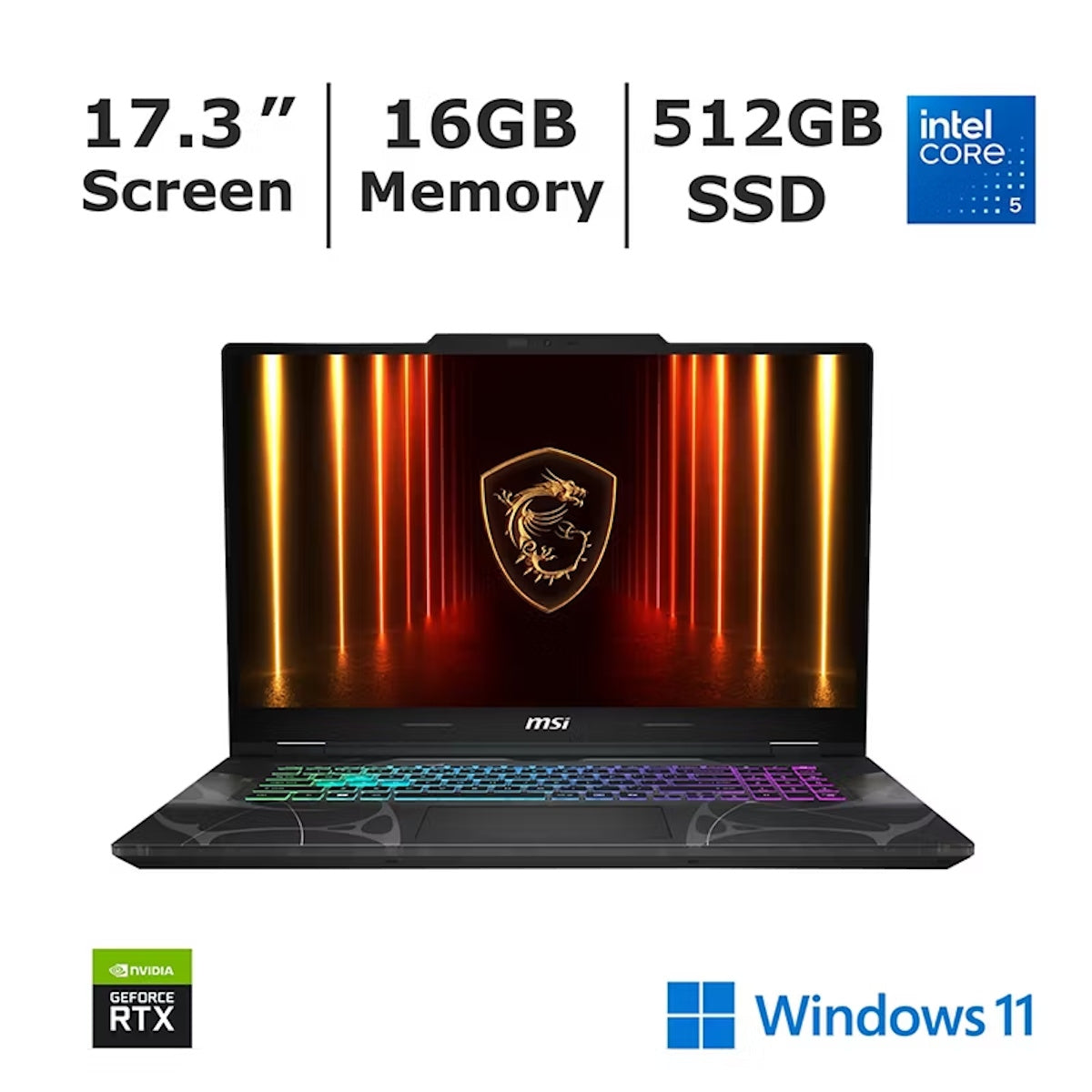 MSI Cyborg 17 17.3" FHD IPS-Level, 144Hz Gaming Laptop, Intel Core 5-210H Processor, 16GB RAM, 512GB SSD, NVIDIA RTX 5060 Graphics (8GB GDDR7), Wi-Fi 6E, BT 5.3 CYBORG17B2039