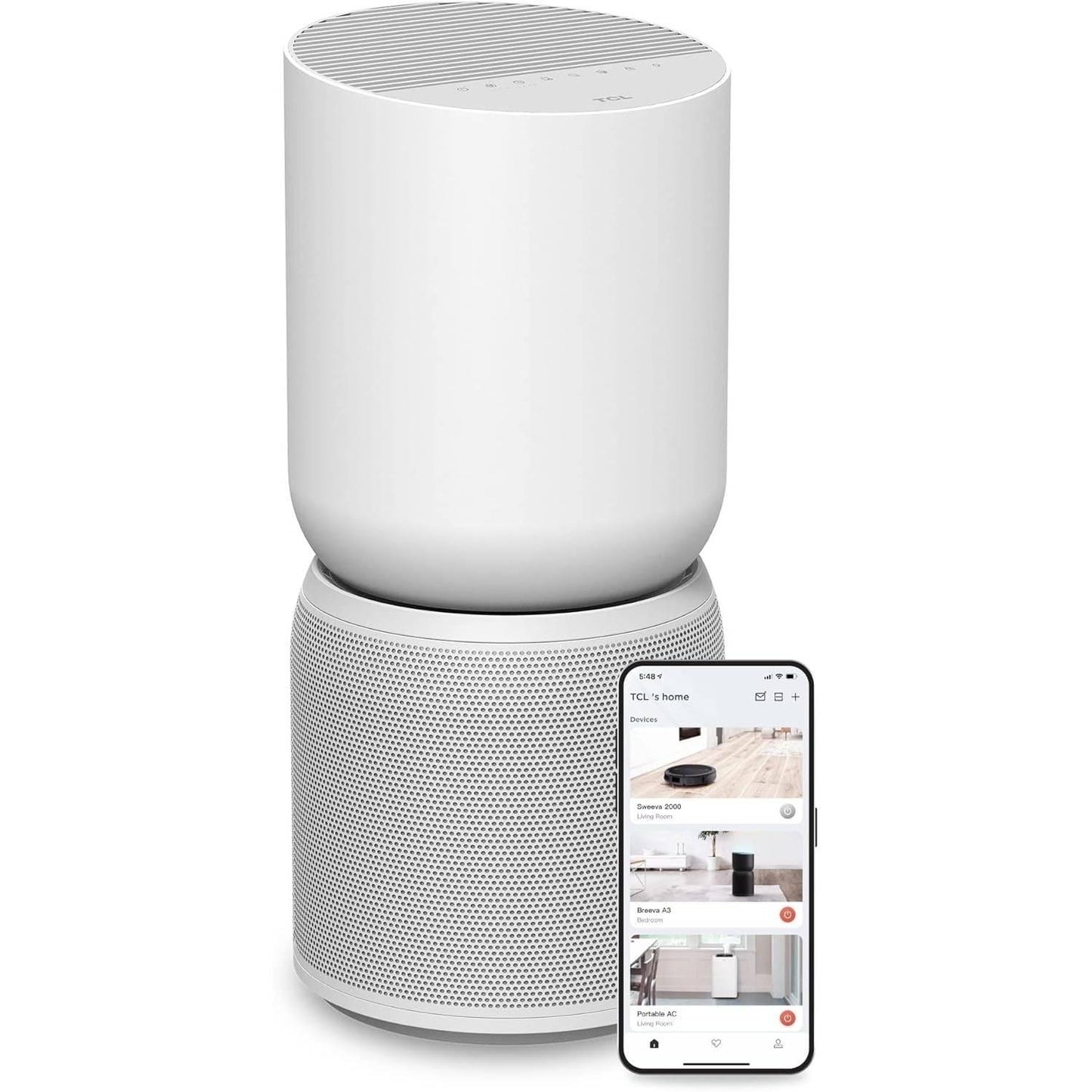 TCL Breeva A5 Smart Air Purifier with 5-Stage Clean, True HEPA (H13), Removes 99.97% of Dust/Bacteria/Odors & More, App & Voice Control, Auto Shield, Ultra-Quiet, White A515W