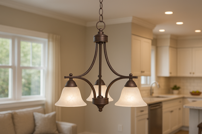 Sunset Lighting 3-Light Chandelier w/ Faux Alabaster Glass, Painted Pewter Finish - F5160-54