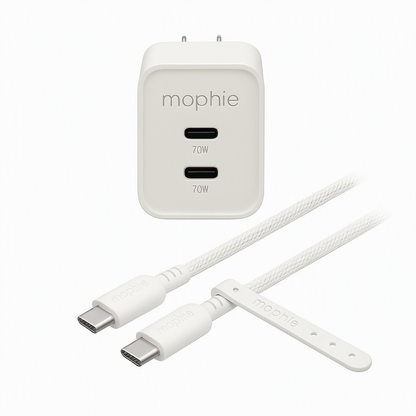 Mophie 67W USB-C PD GaN Wall Charger Bundle w/ 2M USB-C to USB-C Cable | Dual Port Fast Charging