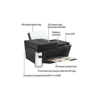 HP DeskJet 4358 All-in-One Wireless Color Inkjet Printer, Dual-Band Wi-Fi, 35-Sheet ADF, Black, A24HSA#1H3