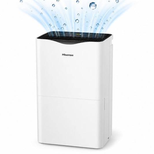 Hisense 50 Pint Dehumidifier 300 sq. ft Slide-out Bucket with Easy-carry Handle, 3 Speeds (Lo, Hi, Auto), Up to 4500 sq ft., Auto shut-off, Quiet 48 dB, 115v, - DH5023KP