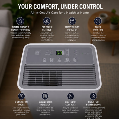 Hisense 50 Pint 3-Speeds Dehumidifier up to 4500 sq ft - DH7021K1W, 3 Modes/3 Fan Speed, 3 Modes (Auto, Continuous, Manual) - 48 dB(A) sound