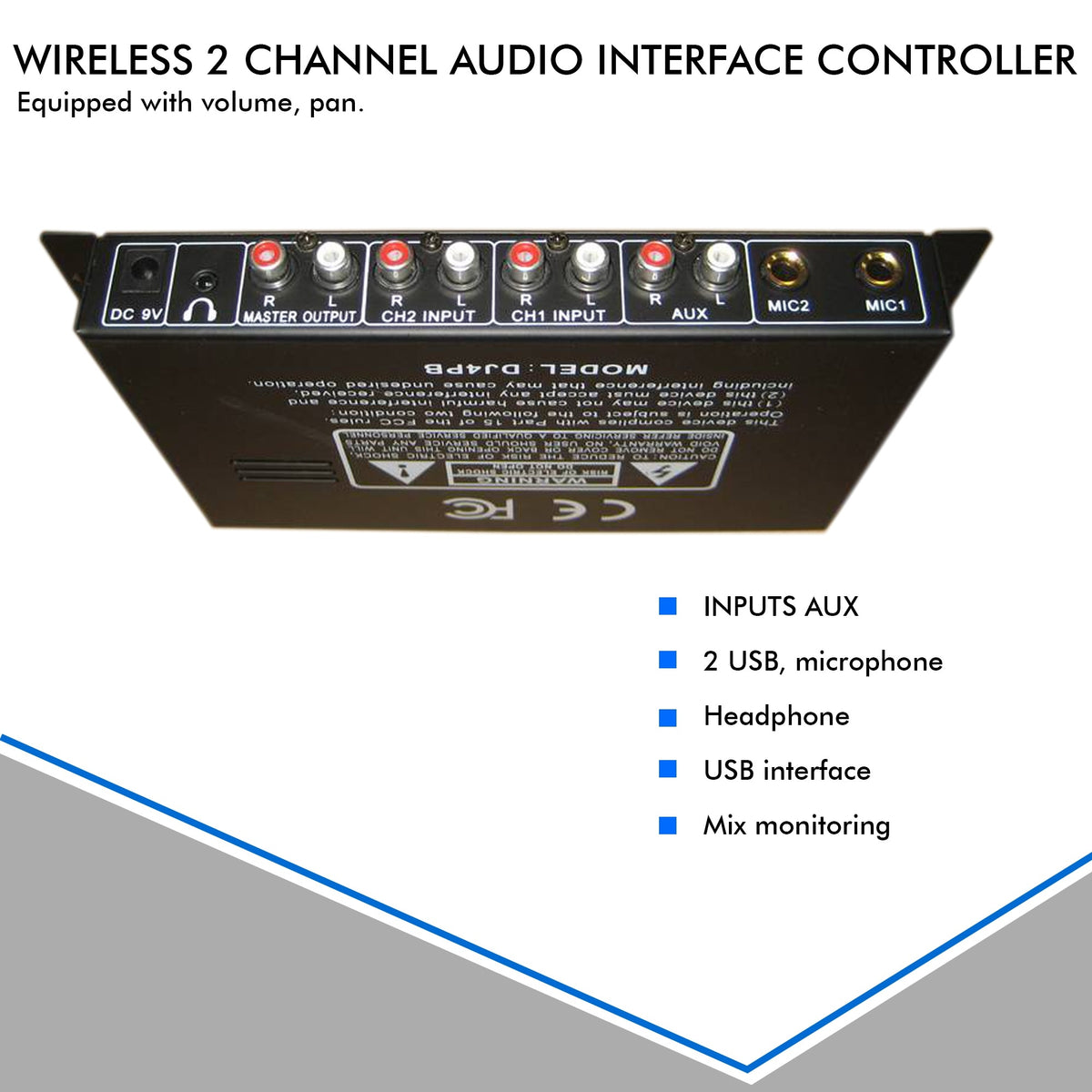 Technical Pro Professional 2 Channel USB Bluetooth DJ Mixer Controller with Inputs AUX, 2 USB, Microphone DJ4PB
