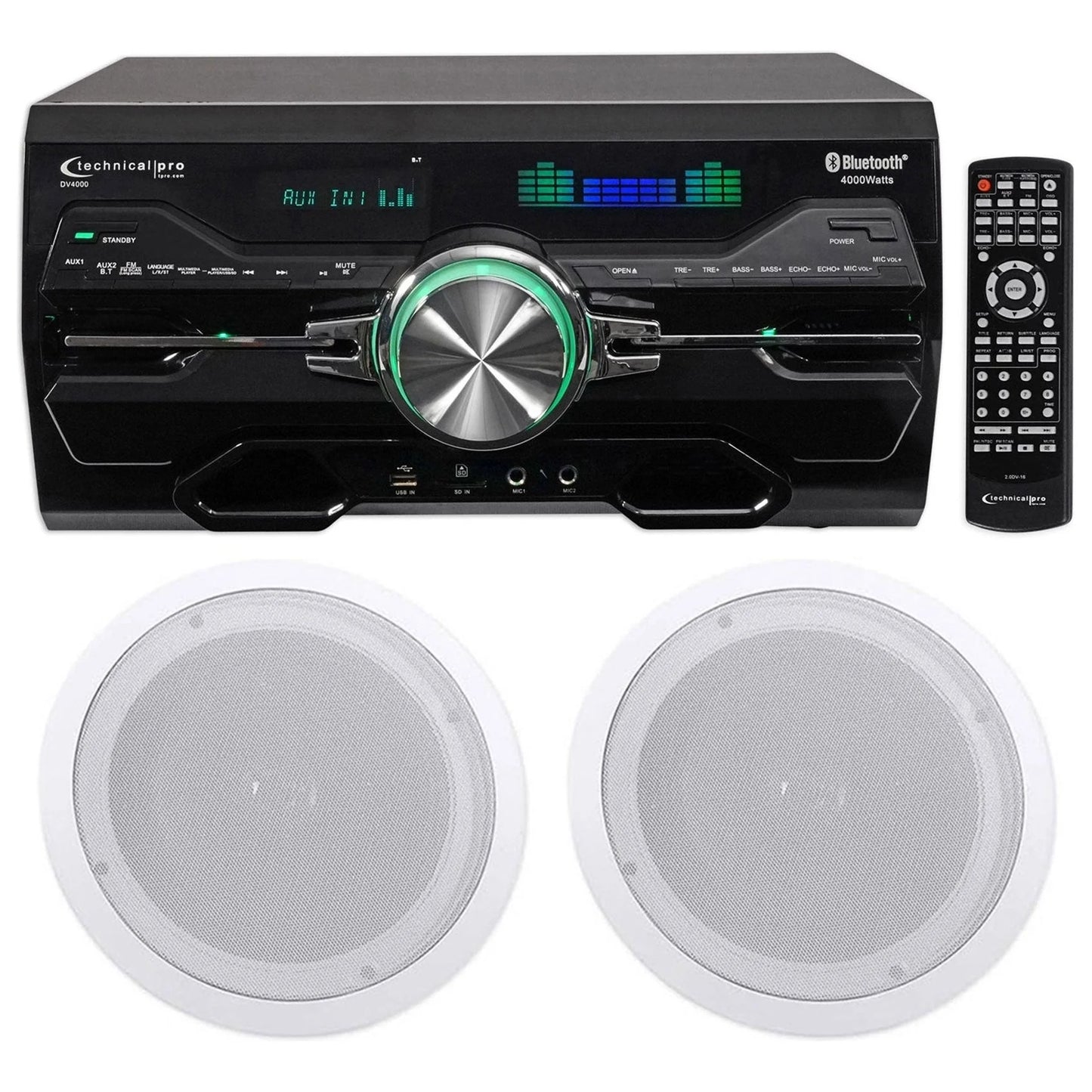 Technical Pro DV4000 4000W Home Theater DVD Receiver+2 8" Ceiling Speakers