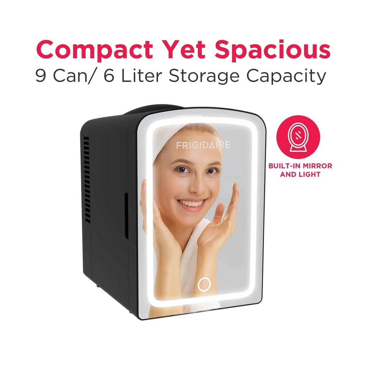 Frigidaire Skincare Cooler with Lighted Mirror Make-Up Door, Black EFBF9008-BLACK