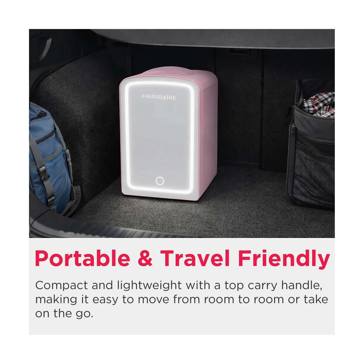 Frigidaire Skincare Cooler with Lighted Mirror Make-Up Door, Pink EFBF9008-PINK