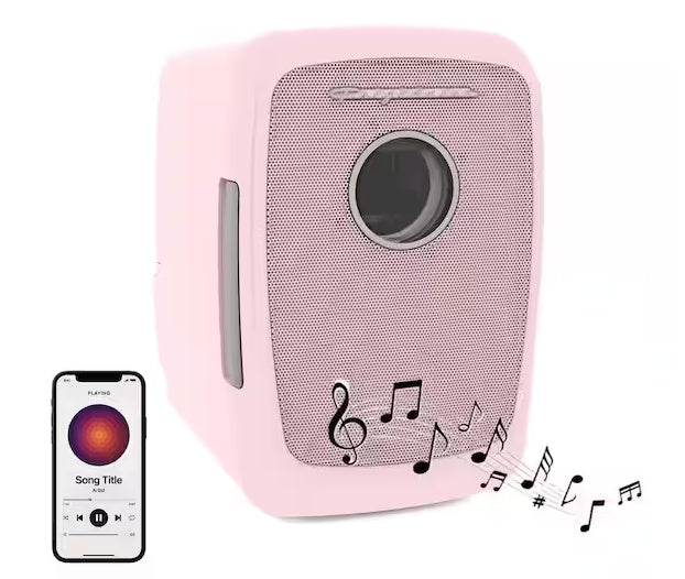 Frigidaire 9-Can/6L Retro Mini Fridge Bluetooth Pink EFMIS176-PINK, Includes 110V home power cord & 12V DC car adapter