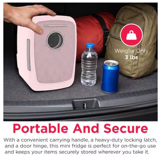 Frigidaire 9-Can/6L Retro Mini Fridge Bluetooth Pink EFMIS176-PINK, Includes 110V home power cord & 12V DC car adapter