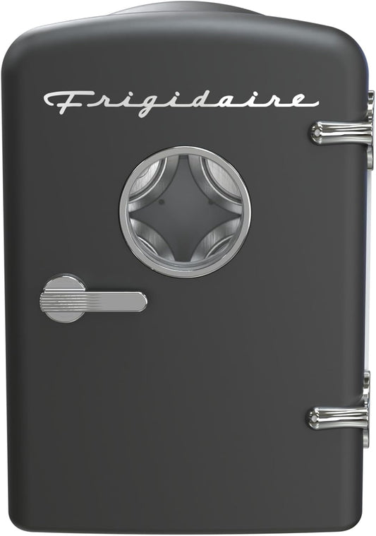 Frigidaire 6 Can/4L Mini Personal Retro Fridge Cooler, Plugs into an AC (home) outlet and comes with a 12V car adapter. - EFMIS229-BLACK