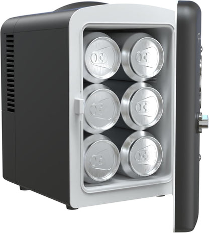 Frigidaire 6 Can/4L Mini Personal Retro Fridge Cooler, Plugs into an AC (home) outlet and comes with a 12V car adapter. - EFMIS229-BLACK