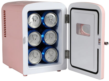 Frigidaire 6-Cans/4L Mini Retro Mini Refrigerator in Pink EFMIS229-PINK, Includes 110V home power cord & 12V DC car adapter