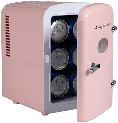 Frigidaire 6-Cans/4L Mini Retro Mini Refrigerator in Pink EFMIS229-PINK, Includes 110V home power cord & 12V DC car adapter