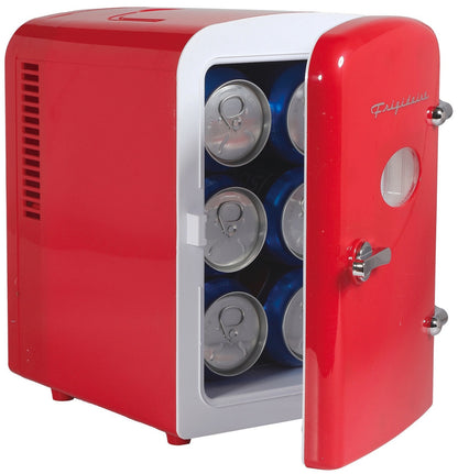 Frigidaire 6 Can/4L Mini Personal Retro Fridge Cooler Includes AC Power Cord & 12V DC Car Adapter EFMIS229-RED