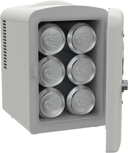 Frigidaire 6 Can/4L Mini Personal Retro Fridge Cooler EFMIS229-Moonbeam, Includes Home and 12V Car Cord, 4-liter capacity chills six 12 oz. soda cans