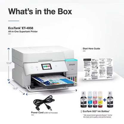 Epson EcoTank ET-4958 Wireless All-in-One Color Supertank Printer White C11CL40203