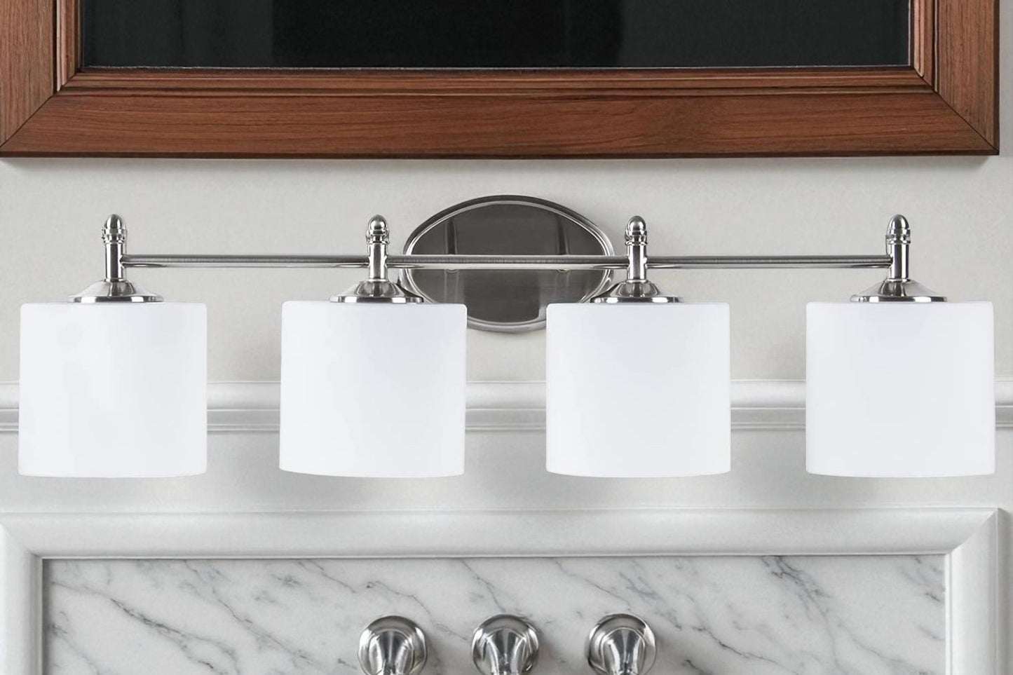 Sunset Lighting Iris Vanity, 4-Light, 100W Bright Satin Nickel - F11004-80