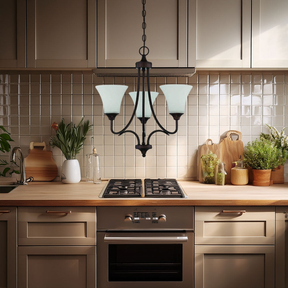 Sunset Lighting  Darby 3-Light 100W Chandelier Opal Etched Glass Dimmable -Provincial Bronze Finish F18053-64