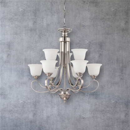 Sunset 9-Light 2 Tiers 60W Chandelier Bright Satin Nickel F16059-80